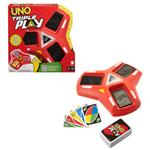 UNO Triple Play, Gioco di carte con porta-carte con luci e suoni e 112 carte, per tutta la Famiglia 7+ anni