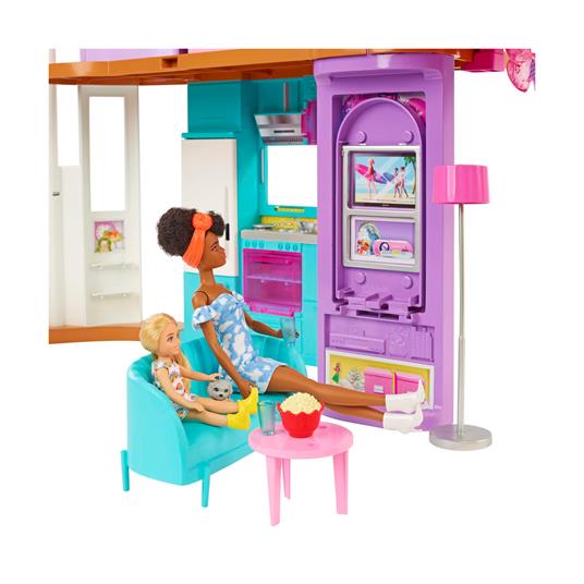 Barbie - Barbie Casa di Malibu 106 cm playset casa delle bambole con 2 piani, 6 stanze, ascensore altalena e più di 30 pezzi - 6