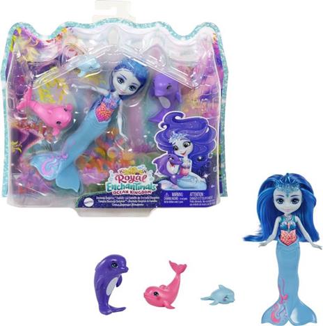 Enchantimals - Ocean Kingdom Playset della Famiglia con Bambola Dorinda il Delfino Blu con Coda Rimovibile, Corona e 3 Amici Delfini, Giocattolo per Bambini 3+ Anni, HCF72 - 8