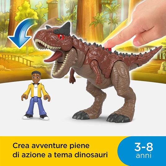 Fisher-Price- Imaginext Jurassic World Set Campo Avventura Personaggi Articolati Carnotauro e Darius - 2