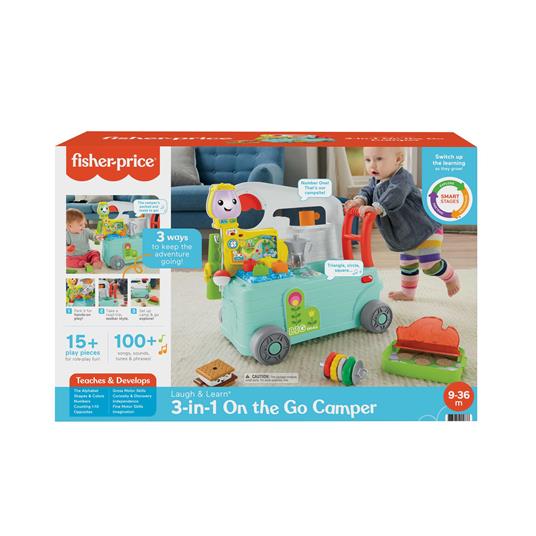 Fisher-Price Ridi e Impara Camper 3-in-1, edizione italiana, giocattolo a spinta per primi passi