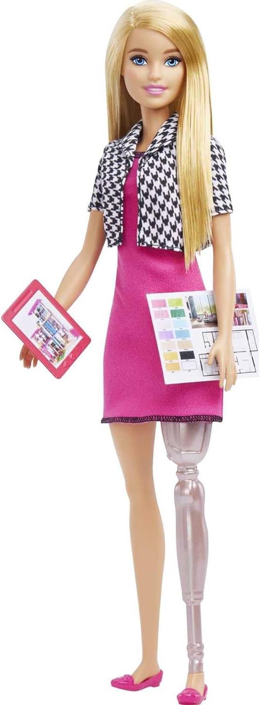 Barbie Carriere Interior Designer bambola con abito rosa giacca pied-de-poule e ballerine rosa