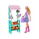 Barbie -  Mercato Frutta e Verdura Playset con bambola bionda, include bancarella del mercato, registratore di cassa