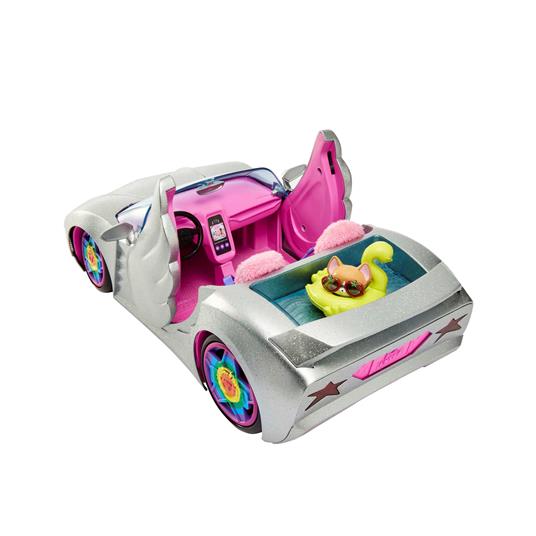 Barbie Extra Cabrio - Bambola con Auto Argentata e Cagnolino - 1 Top e 2 Paia di Scarpe - Piscina per Cuccioli - 12