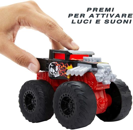 Hot Wheels - Monster Trucks Demolitore Ruggente Bone Shaker con Luci e Suoni, Giocattolo per Bambini 3+ Anni, HDX61 - 4