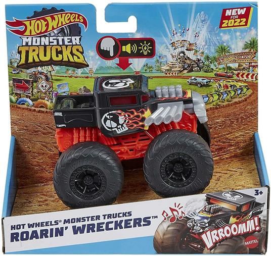 Hot Wheels - Monster Trucks Demolitore Ruggente Bone Shaker con Luci e Suoni, Giocattolo per Bambini 3+ Anni, HDX61 - 6