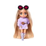 Barbie Extra Minis Mini Bambola Articolata con Vestito Lilla, Occhiali a Cuore e Morbidi Capelli Biondi