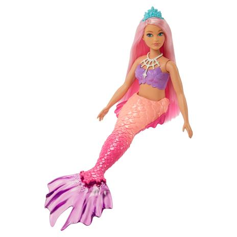 Barbie Dreamtopia, bambola dai capelli rosa con coroncina regale, con corpetto a conchiglia e la coda multicolore sfumata - 5
