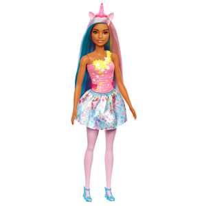 Giocattolo Barbie Dreamtopia, bambola dai capelli blu e rosa, il corpetto scintillante e una gonna rimovibile con stampa di nuvole Barbie