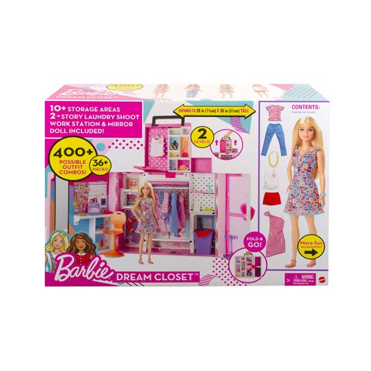 Barbie - Armadio dei Sogni Playset con bambola bionda, largo più di 60 cm, 15+ aree per riporre gli accessori, specchio
