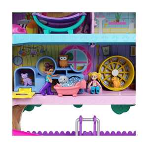 Giocattolo Polly Pocket - Pollyville Casa sull'Albero dei Cuccioli, playset a 5 piani, 15+ pezzi gioco: 2 bambole, veicolo, 4 animali Mattel