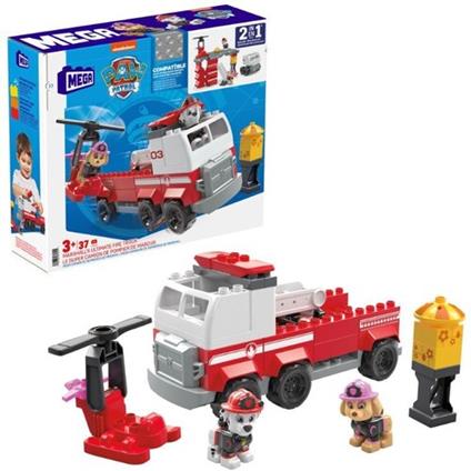 Mega paw patrol super camion dei pompieri di marshall set di costruzioni con marshall e skye, oltre a 33 mattoncini e pezzi jr, set regalo per i bambini dai 3 anni in su