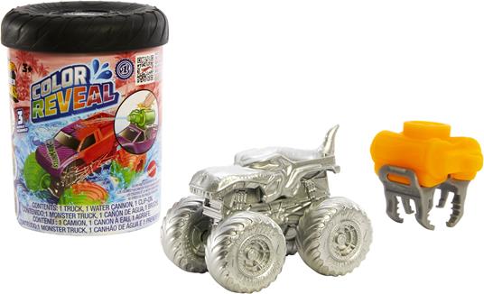 Hot Wheels Monster Trucks Color Reveal, 1 veicolo giocattolo con sorpresa ed effetto cambia colore ripetibile con acqua calda e fredda, giocattolo per bambini 3+ Anni - 11