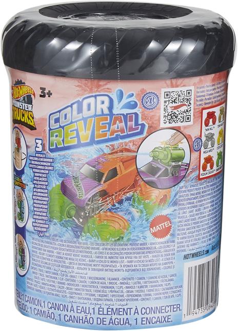 Hot Wheels Monster Trucks Color Reveal, 1 veicolo giocattolo con sorpresa ed effetto cambia colore ripetibile con acqua calda e fredda, giocattolo per bambini 3+ Anni - 15