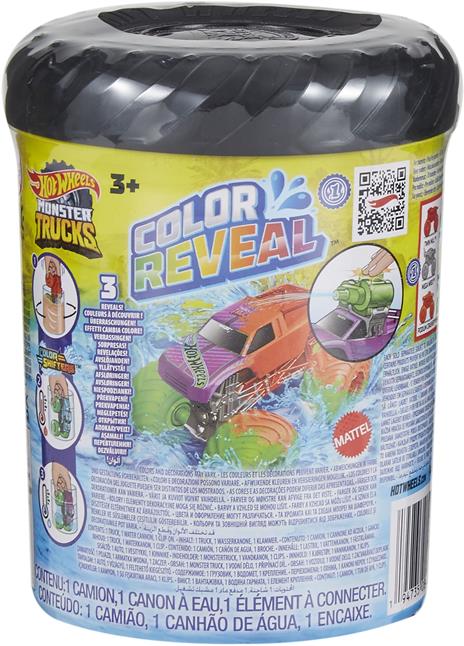 Hot Wheels Monster Trucks Color Reveal, 1 veicolo giocattolo con sorpresa ed effetto cambia colore ripetibile con acqua calda e fredda, giocattolo per bambini 3+ Anni - 2