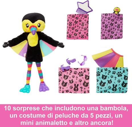 Barbie  barbie cutie reveal tucano, serie amici della giungla, bambola con costume da tucano di peluche - 4