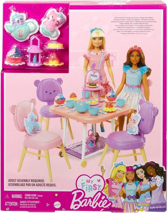Barbie la mia prima barbie, set servizio da tè, playset con 18+ accessori e due gattini di peluche inclusi, 3+ anni - 6