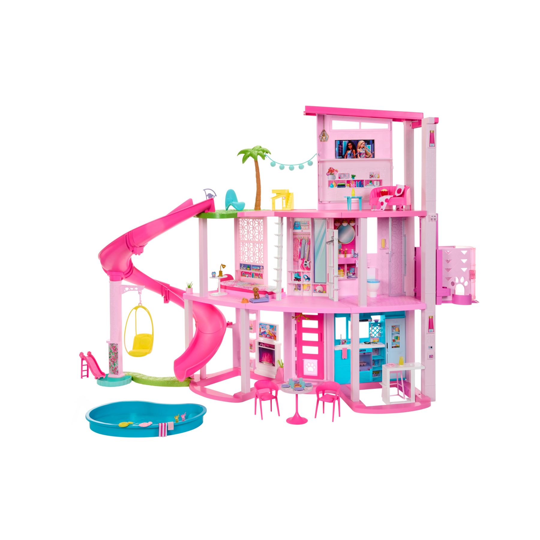 Barbie – casa dei sogni di barbie, playset casa delle bambole con