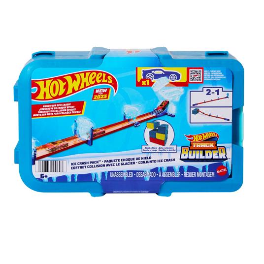 Hot Wheels - Track Builder Set da costruzione con pezzi di pista, include 1 macchinina e accessori in un box impilabile - 6