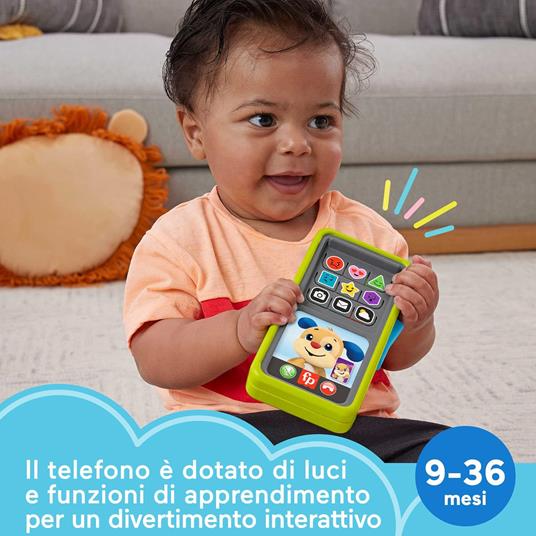 Fisher-price  smartphone scorri e impara, telefono giocattolo educativo con luci, musica e contenuti multilingue - 2