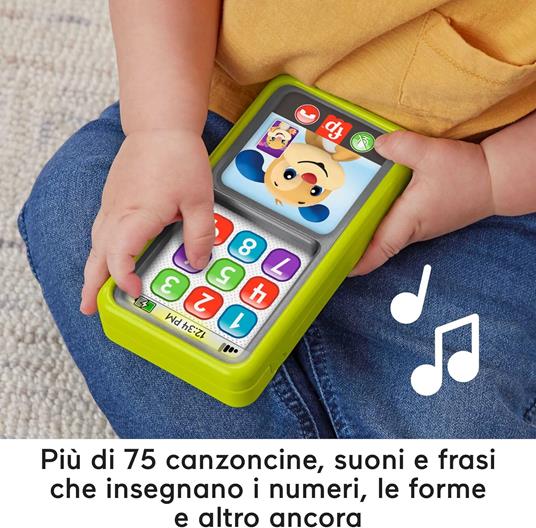 Fisher-price  smartphone scorri e impara, telefono giocattolo educativo con luci, musica e contenuti multilingue - 3
