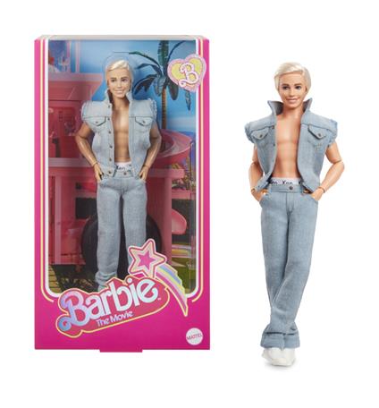 Barbie the movie ken, bambola del film barbie da collezione con completo di jeans coordinato e boxer originale di ken