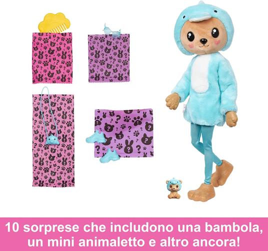 Barbie Cutie Reveal - Bambola con Costume di Peluche da Orsacchiotto-Delfino e 10 Accessori a Sorpresa Cambia Colore - 3