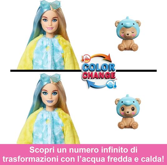 Barbie Cutie Reveal - Bambola con Costume di Peluche da Orsacchiotto-Delfino e 10 Accessori a Sorpresa Cambia Colore - 4