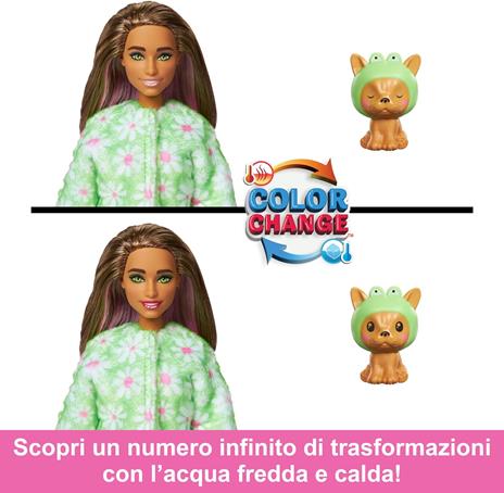 Barbie Cutie Reveal - Bambola con Costume di Peluche da Cagnolino-Rana e 10 Accessori a Sorpresa Cambia Colore - 4