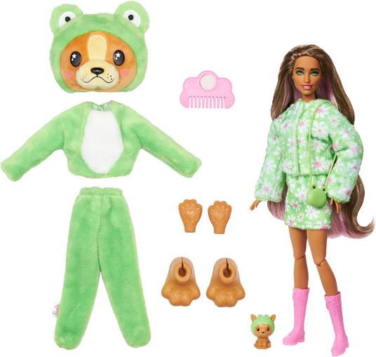 Barbie Cutie Reveal - Bambola con Costume di Peluche da Cagnolino-Rana e 10 Accessori a Sorpresa Cambia Colore - 6