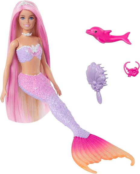 Barbie - Malibu Sirena, Bambola con Capelli Rosa e accesory per Lo styiling, Funzione Cambia Colore in Acqua