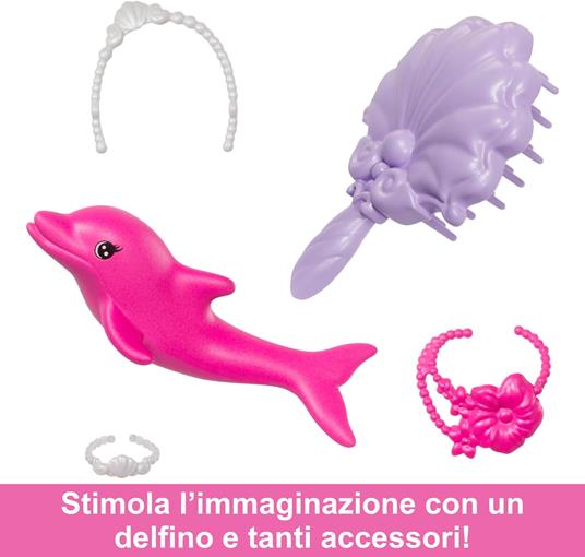 Barbie - Malibu Sirena, Bambola con Capelli Rosa e accesory per Lo styiling, Funzione Cambia Colore in Acqua - 5