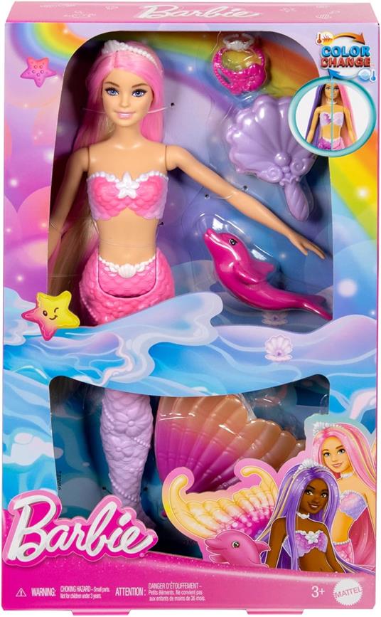 Barbie - Malibu Sirena, Bambola con Capelli Rosa e accesory per Lo styiling, Funzione Cambia Colore in Acqua - 6