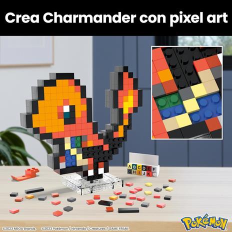 Mega Pokémon Showcase - Charmander, Set in Stile retrò pixelato da Costruire con 349 Pezzi - 2