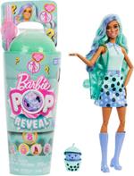 Barbie, Pop Reveal Serie Bubble Tea, bambola alla moda Green Tea profumata con cucciolo e 8 accessori a sorpresa con effetto cambia colore,Mattel,Eta 3+