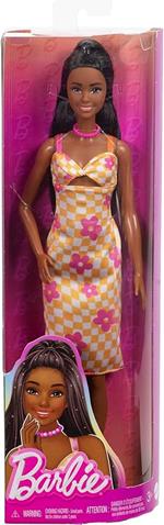 Barbie Fashionistas 233 Vestito Quadri Arancioni e Rosa con Fiori