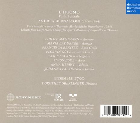L'Huomo - CD Audio di Dorothee Oberlinger,Ensemble 1700,Andrea Bernasconi - 2