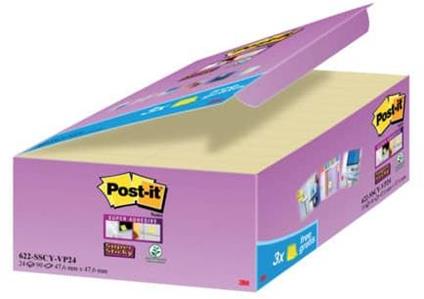 Foglietti Post-itÂ® Super Sticky Giallo Canary? conf. 21 blocchetti + 3 gratis da 90 ff – 622SSCY-VP24
