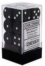 Chessex Dice Set 12 D6 16mm Dice Black with White (Dadi)