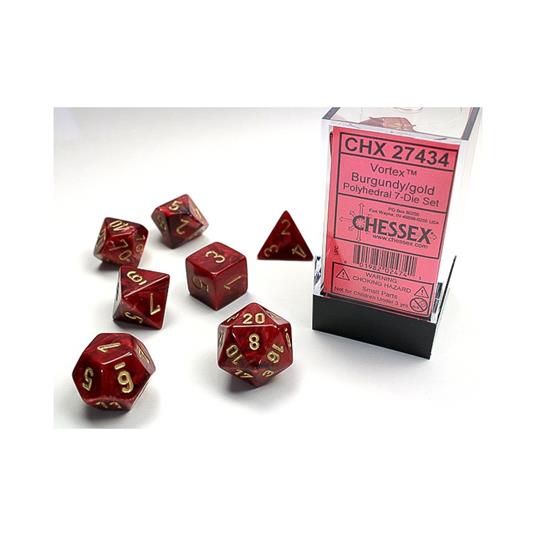 CHESSEX - SET 7 DADI POLIEDRICI - VORTEX BURGUNDY W/GOLD