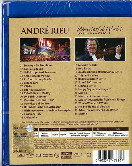 André Rieu and His Johann Strauss Orchestra. Wonderful World (Blu-ray) - Blu-ray di André Rieu,Johann Strauss Orchestra - 2