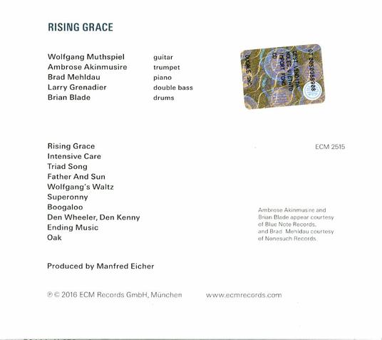 Rising Grace - CD Audio di Wolfgang Muthspiel - 2