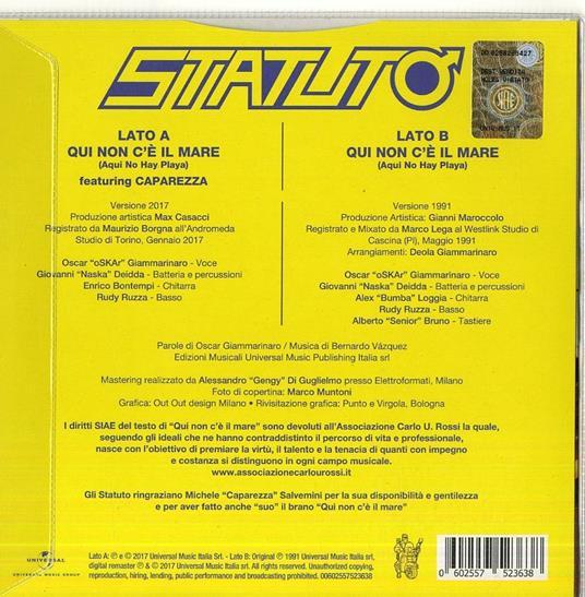 Qui Non C'E Il Mare - Vinile 7'' di Statuto - 2