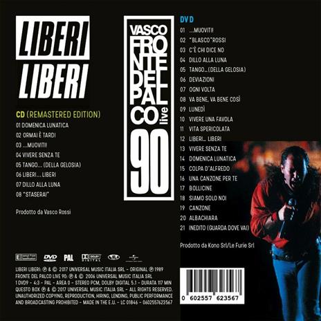 Liberi liberi - Fronte del palco. Live 90 (Remaster) - CD Audio + DVD di Vasco Rossi - 3