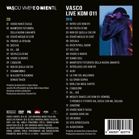 Vivere o niente - Live Kom 011 (Remaster) - CD Audio + DVD di Vasco Rossi - 3