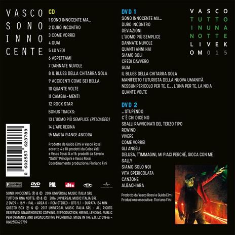 Sono innocente - Tutto in una notte vols. 1 & 2 (Remaster) - CD Audio + DVD di Vasco Rossi - 3