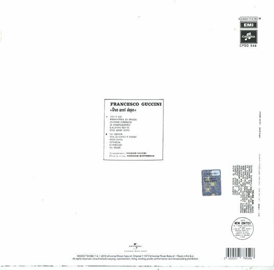 Due anni dopo (180 gr.) - Vinile LP di Francesco Guccini - 2