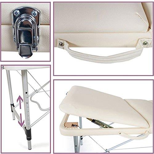 Lettino Massaggi Alluminio Pieghevole 3 Zone Fisioterapia SPA Beige 12kg + Borsa - 3