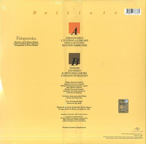 Fisiognomica - Vinile LP di Franco Battiato - 2