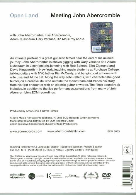 Open Land. Meeting John Abercrombie (DVD) - DVD di John Abercrombie - 2